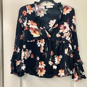 Black floral long sleeve shirt